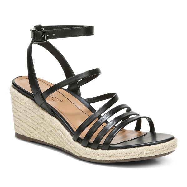 Vionic Sandals Ireland - Ayda Espadrille Wedge Sandal Black - Womens Shoes Sale | YOLAD-4157